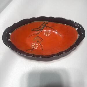 Vintage Japanese Rice Bowl porcelain red bird handpainted Keenan Japan noodles